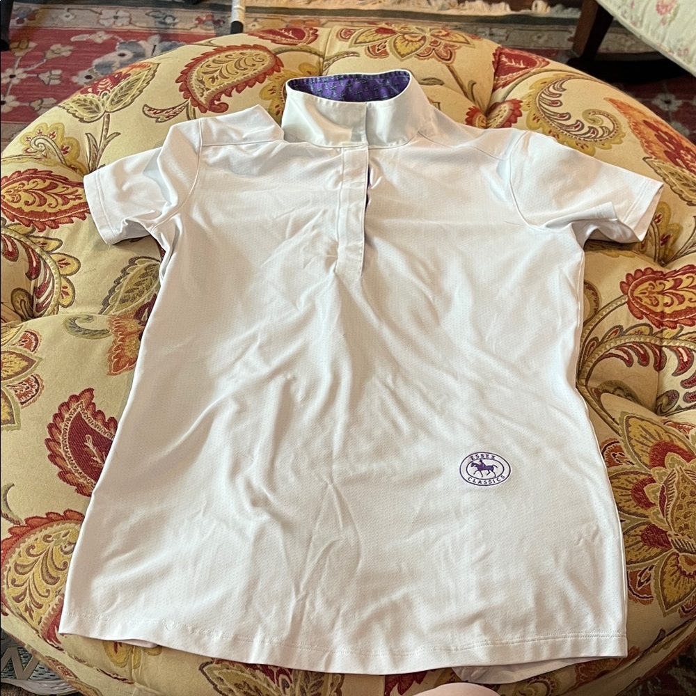 White Polo Shirt with Purple Accents